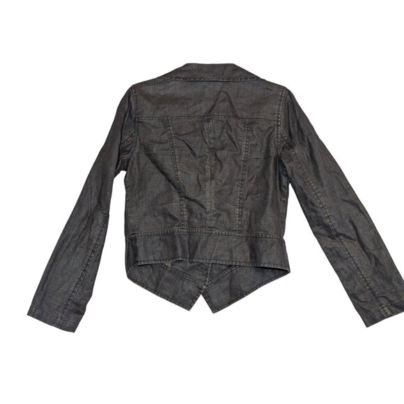 Cabi Small Waxed Motorcycle Jacket - Edgy Asymmetrical Style For Women - Picture 5 of 5